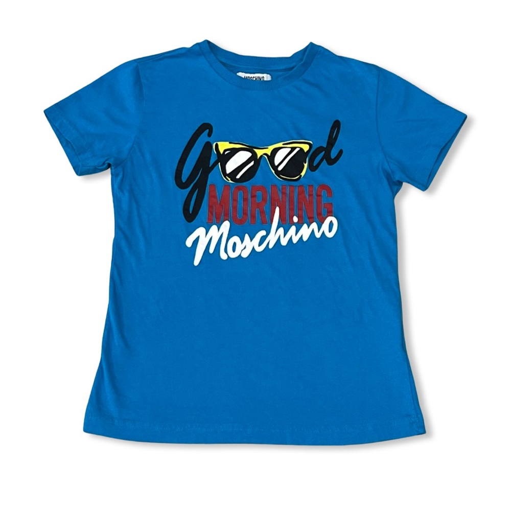 Authentic MOSCHINO Teen Kid Unisex Blue Stretch Soft Graphic Tee T-shirt